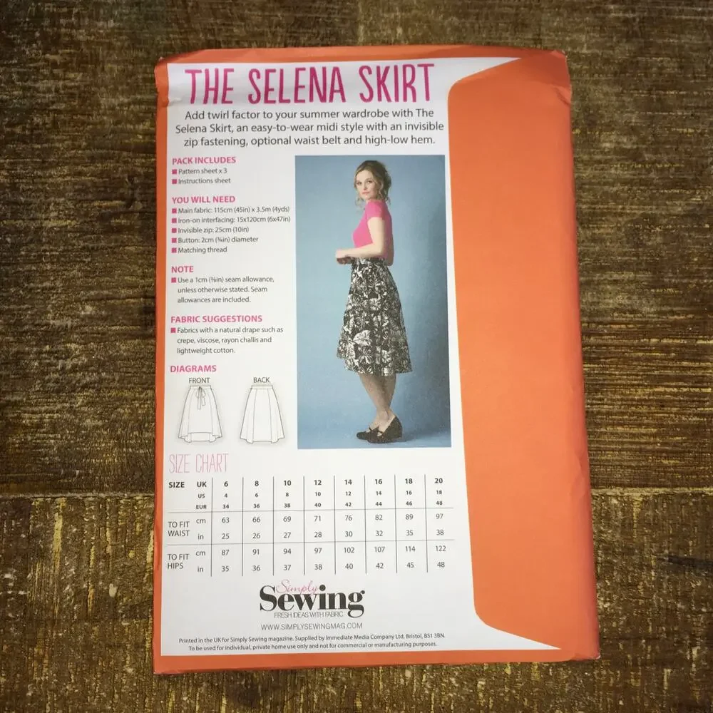 Simply Sewing Pattern The Selena Skirt High Low Beginner Friendly 4-18 UNCUT
